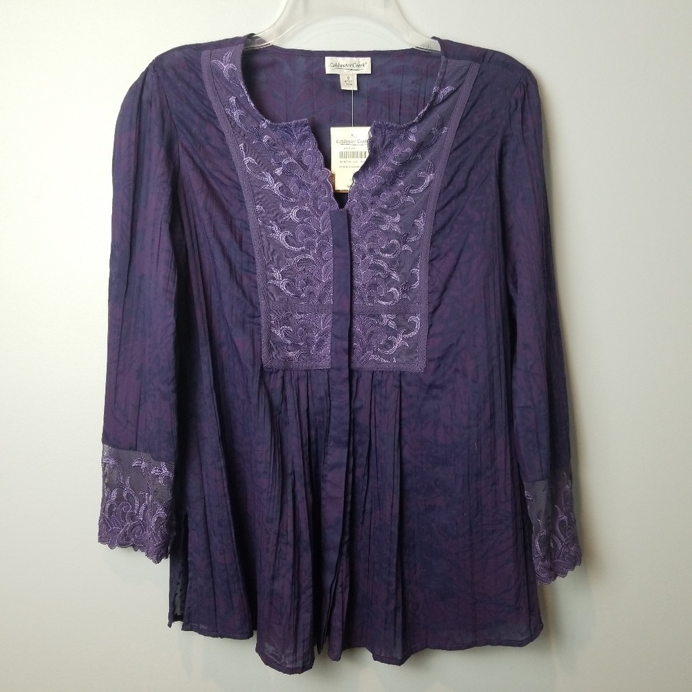 ColdWater Creek crinkle lace embroidered tunic  blouse size Small